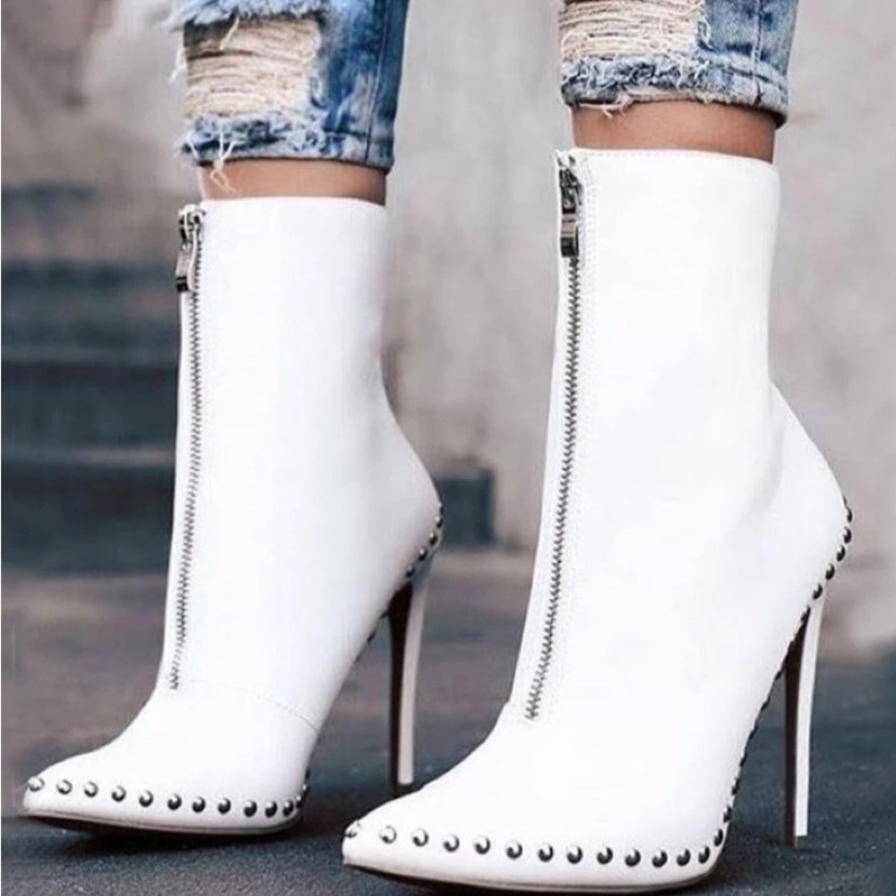 Front Zipper Stiletto Heel Ankle Boots 8